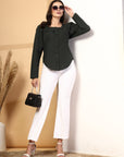 Women Olive Opaque Casual Buttoned Top