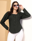 Women Olive Opaque Casual Buttoned Top