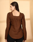 Women Brown Opaque Casual Buttoned Top