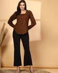 Women Brown Opaque Casual Buttoned Top