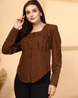 Women Brown Opaque Casual Buttoned Top