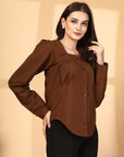 Women Brown Opaque Casual Buttoned Top