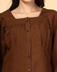 Women Brown Opaque Casual Buttoned Top