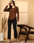 Women Brown Opaque Casual Buttoned Top