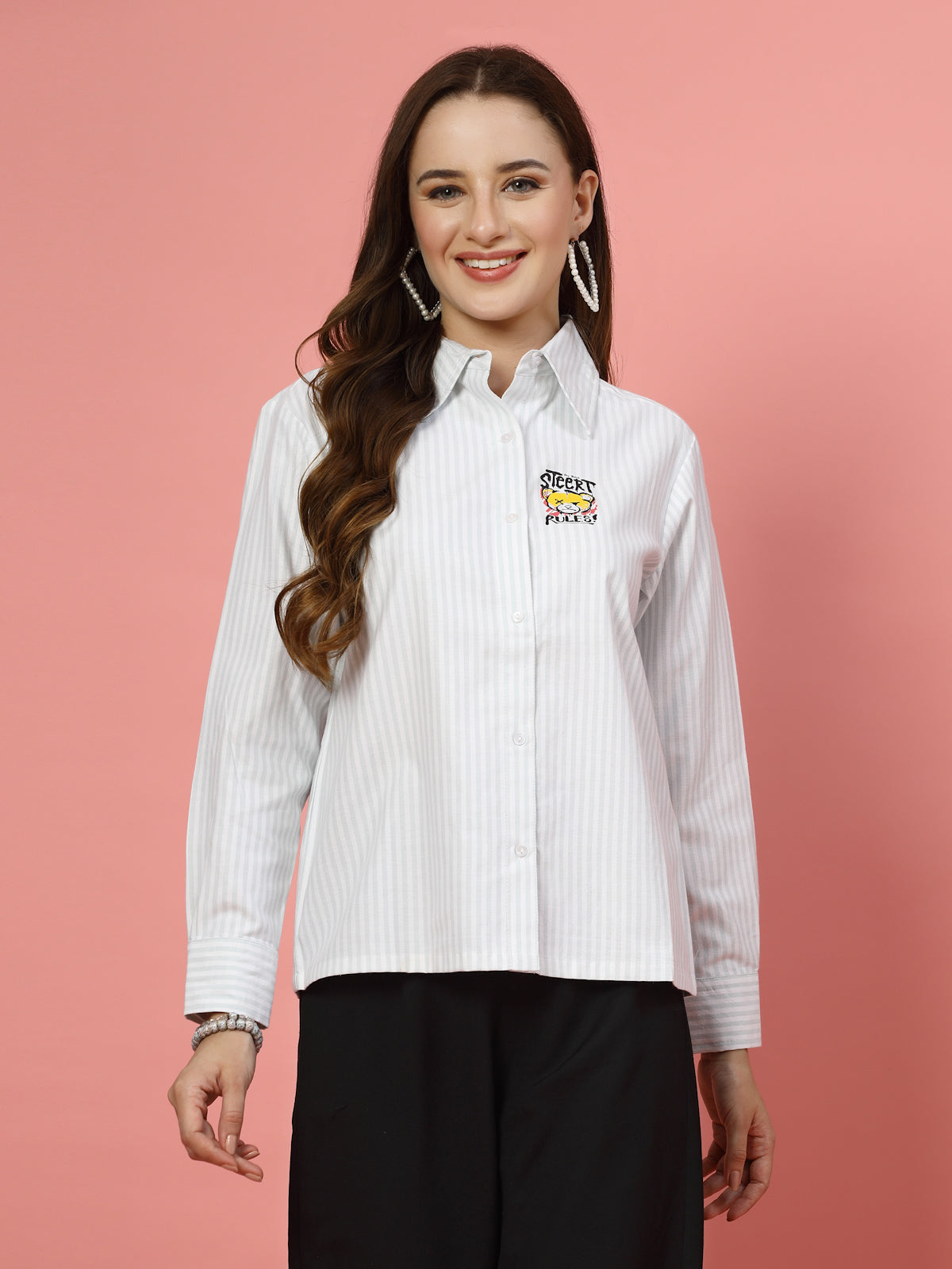 Women Opaque Striped Casual Buttoned Top