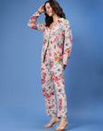 Floral Printed Shirt Collar Top With Trousers