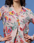 Floral Printed Shirt Collar Top With Trousers
