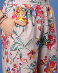 Floral Printed Shirt Collar Top With Trousers