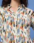 Beige & Black Abstract Printed Shirt Collar Shirt With Trousers