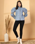 Women Solid Light Blue Denim Buttoned Top