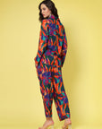 Orange & Blue Abstract Printed Long Sleeves Shirt & Trouser
