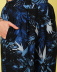 Navy Blue White Printed Shirt Collar Crop Top Trousers