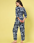 Abstract Printed Boat Neck Tie Up Top Trouser