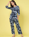 Abstract Printed Boat Neck Tie Up Top Trouser