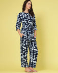 Abstract Printed Boat Neck Tie Up Top Trouser