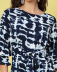 Abstract Printed Boat Neck Tie Up Top Trouser