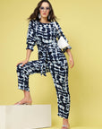 Abstract Printed Boat Neck Tie Up Top Trouser
