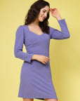Purple Square Neck Puff Sleeve Sheath Dress