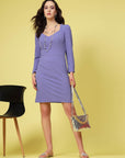 Purple Square Neck Puff Sleeve Sheath Dress