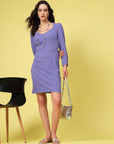 Purple Square Neck Puff Sleeve Sheath Dress