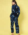 Navy Blue & White Printed Shirt Collar Shirt & Trouser