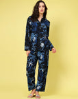 Navy Blue & White Printed Shirt Collar Shirt & Trouser