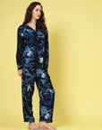 Navy Blue & White Printed Shirt Collar Shirt & Trouser