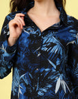 Navy Blue & White Printed Shirt Collar Shirt & Trouser