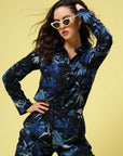 Navy Blue & White Printed Shirt Collar Shirt & Trouser