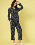 Black & Grey Abstract Printed Shirt Collar Shirt With Trousers
