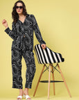 Black & Grey Abstract Printed Shirt Collar Shirt With Trousers