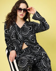 Black & Grey Abstract Printed Shirt Collar Shirt With Trousers