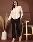 Women Beige Opaque Casual Buttoned Top