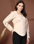 Women Beige Opaque Casual Buttoned Top