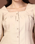 Women Beige Opaque Casual Buttoned Top