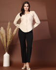 Women Beige Opaque Casual Buttoned Top