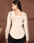 Women Beige Opaque Casual Buttoned Top