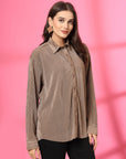Women Spread Collar Casual Buttoned Top