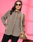Women Spread Collar Casual Buttoned Top