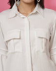 Women White Solid Spread Collar Casual Buttoned Top
