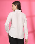 Women White Floral Embroidered Cotton Buttoned Top