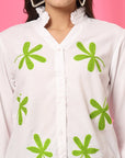 Women White Floral Embroidered Cotton Buttoned Top