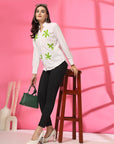 Women White Floral Embroidered Cotton Buttoned Top