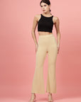 Women Beige Bootcut Regular Fit High-Rise Trouser