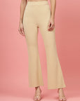Women Beige Bootcut Regular Fit High-Rise Trouser