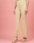Women Beige Bootcut Regular Fit High-Rise Trouser