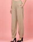 Women Nude Regular Fit Mid-Rise Pleated Trouser