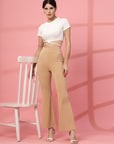 Women Nude Bootcut Regular Fit High-Rise Trouser