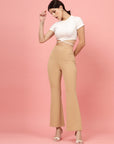 Women Nude Bootcut Regular Fit High-Rise Trouser