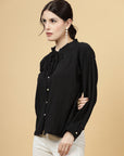 Self Design Tie-Up Neck Cuffed Sleeves A-Line Top